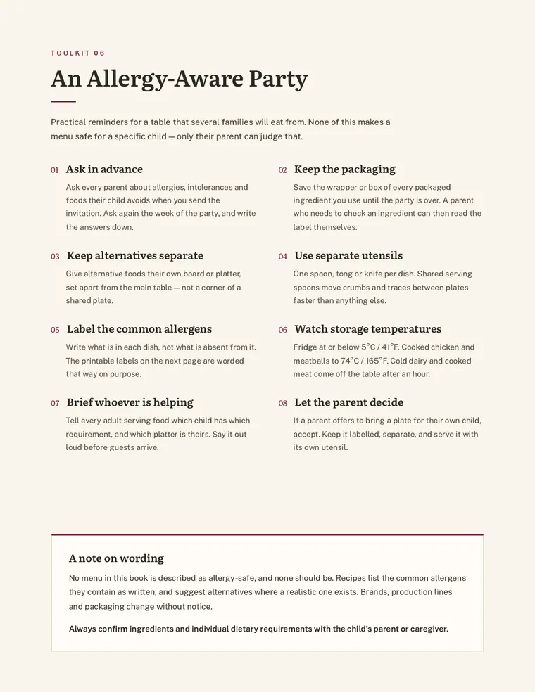Allergy-aware party guidance page