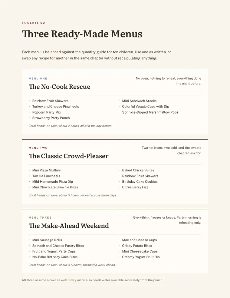 Three ready-made party menus