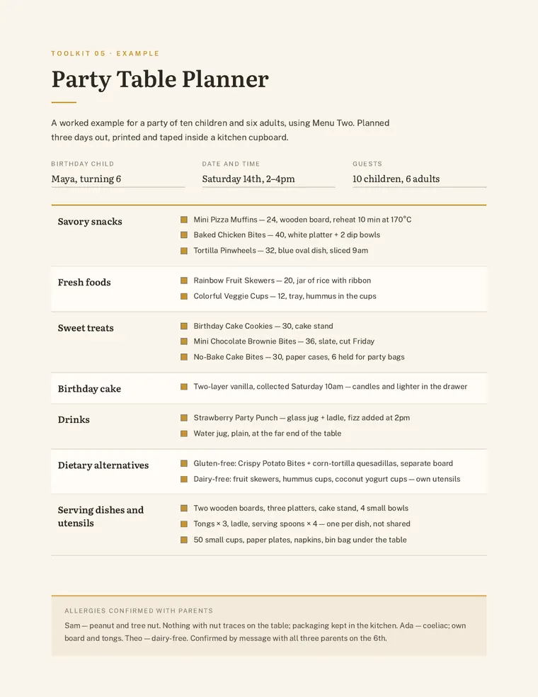 Party table planner worked example