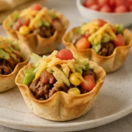 Mini taco cups with toppings